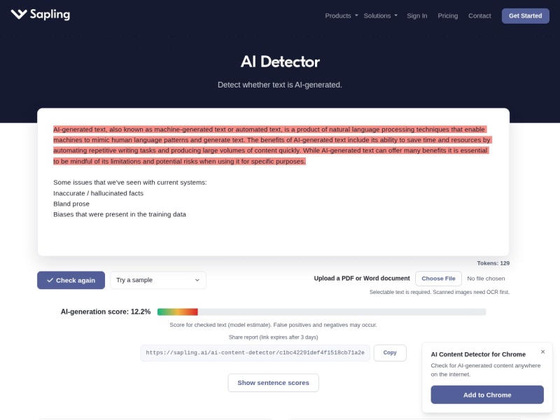 Sapling AI Content Detector